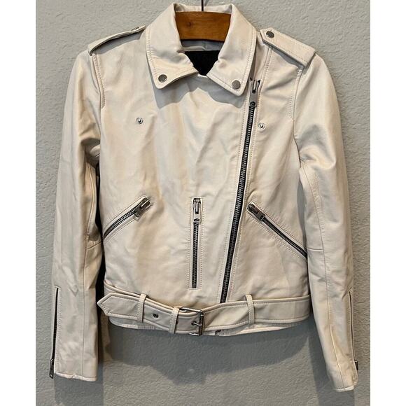 AllSaints Belfern Leather Biker Jacket Size US/4 - Picture 9 of 9